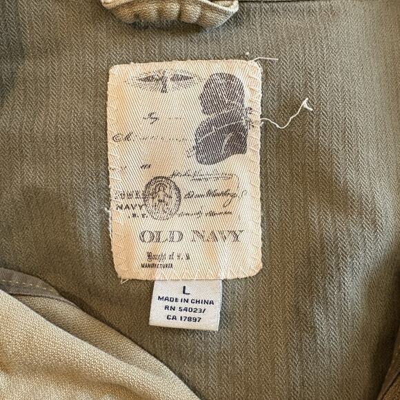 Vintage Old Navy Chore Coat Jacket Mens Lrg Work Canvas Utility Pockets Tan Y2K - Picture 8 of 16